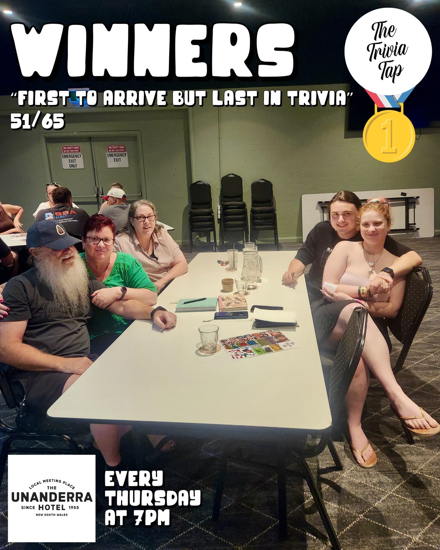 Trivia winners from @theunanderrahotel last night! 🍻✍️🧠

Thanks for sharing your night with us! Sonia will be back next week with more questions and laughs!