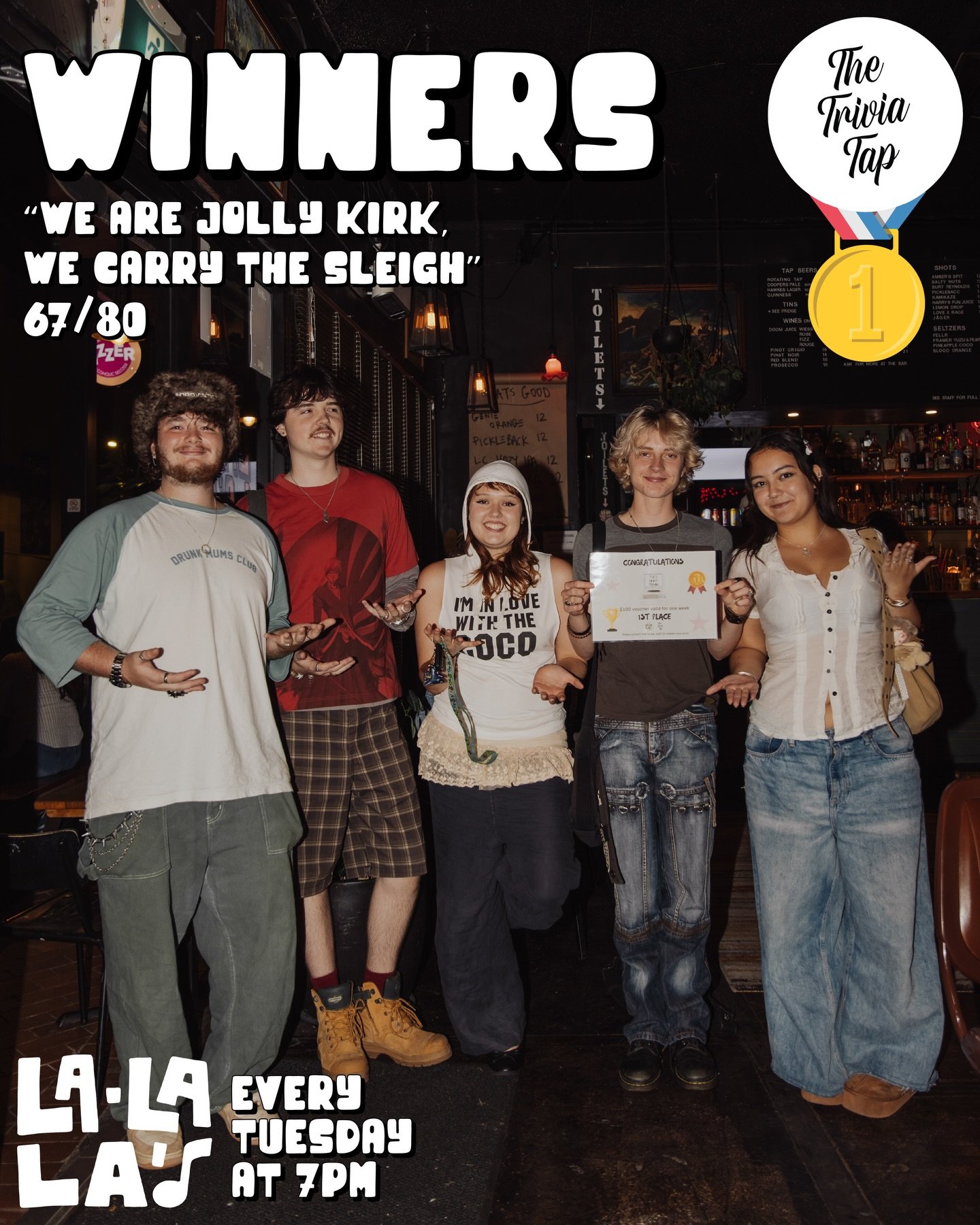 Last night&rsquo;s Merry Quizmas winners at @lalalaswollongong! 📝🎄🍻

Thank you all for drinking, thinking and winning 👏

Trivia continues next week on Thursday 30th December as Joel steps into host for the night!