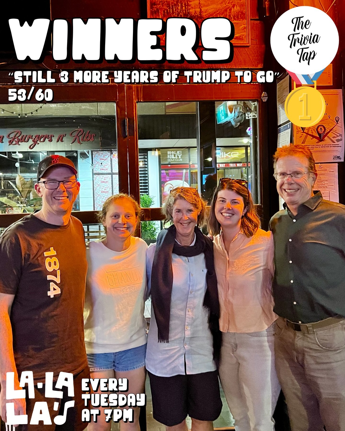 Winners from the FINAL quiz of 2025, at @lalalaswollongong last night! 🥳🌟🍾

A huge turnout, with 92 players on 20 teams! ✏️

Join us next Tuesday 6th January for The Big Fat Quiz of the Year: A quiz all about 2️⃣0️⃣2️⃣5️⃣