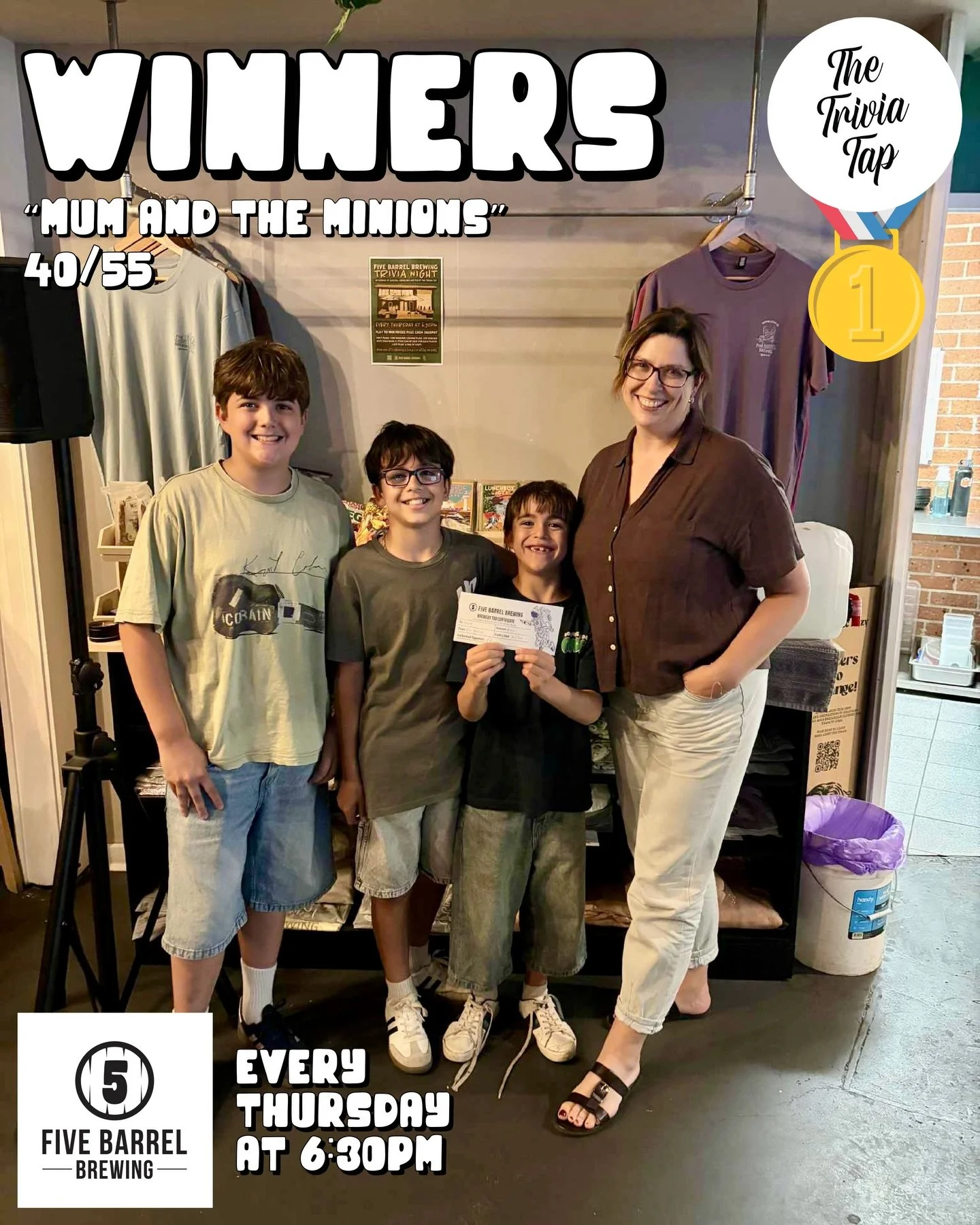 8 teams got quizzical at @fivebarrelbrewing last night with Matt back on the mic! 🎤

Thanks all for playing trivia with us 🧠

Join us again next week for another night of fun! 📝