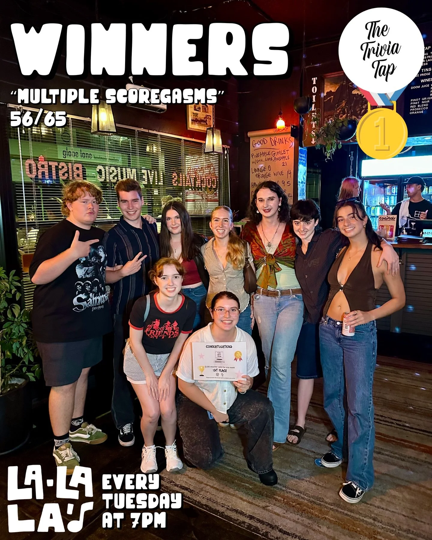 In a world&rsquo;s first, there was a FOUR WAY tie-breaker at @lalalaswollongong trivia last night! 🌏

Plus. it was another huge attendance, with 145 players on 29 teams! Thanks all for playing! 🤯

Congrats to all the winners, including &ldquo;I pi