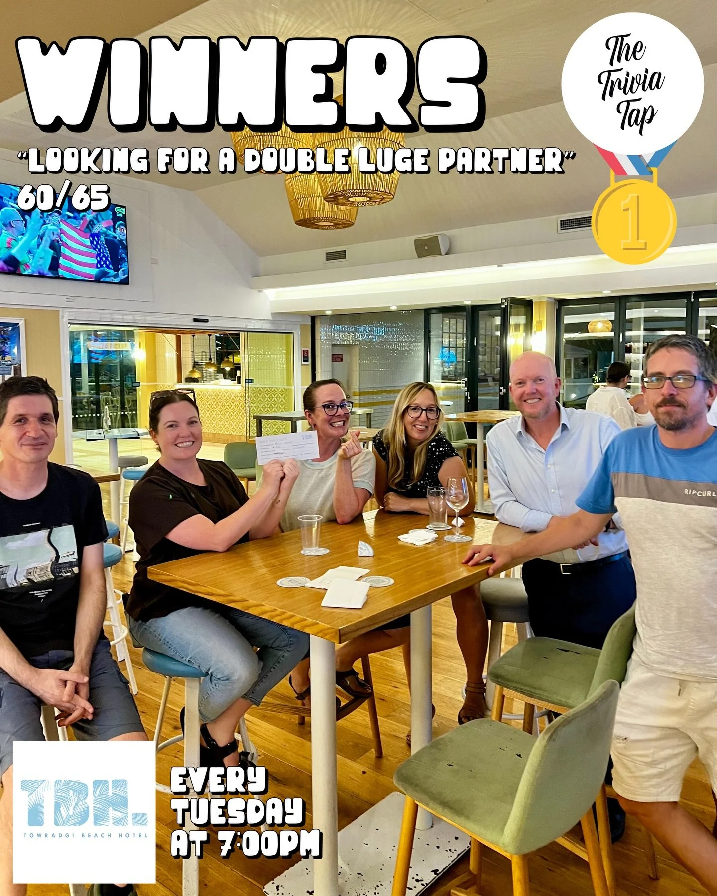 Over 80 players teamed up for trivia at @towradgibeachhotel last night! 📚🥇💡

Thanks all for drinking, thinking and winning!

Catch Joel on the mic again next Tuesday at 7! 🎤