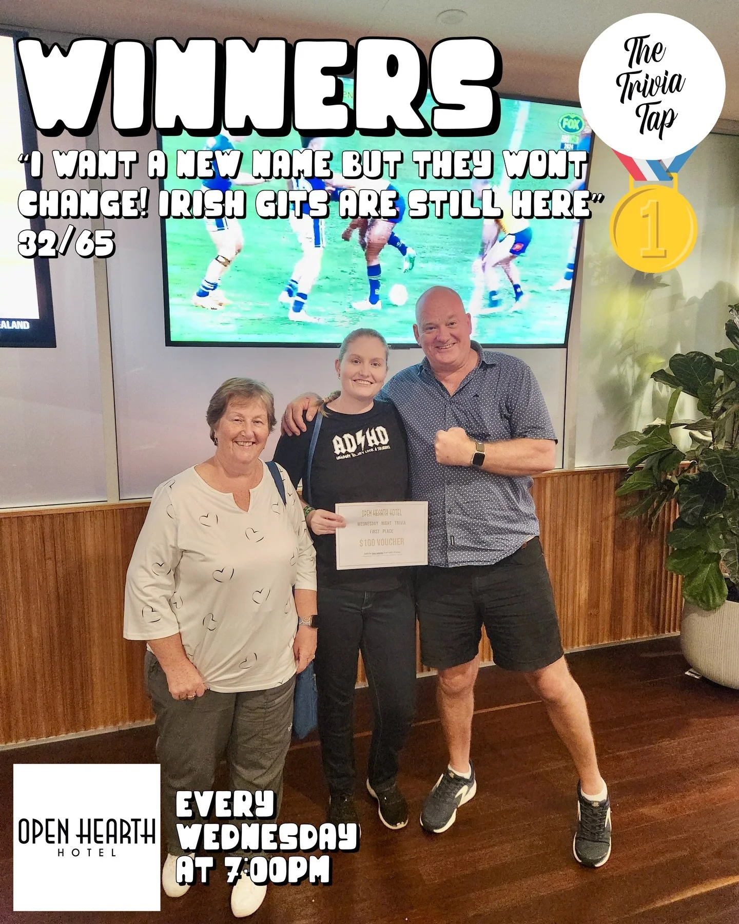 Four teams quizzed with us at @theopenhearthhotel last night! The winners got a $100 VOUCHER! 💵

Thanks all for playing! 🤓

Join us again next Wednesday at 7 and grab a $12 pizza! 🍕