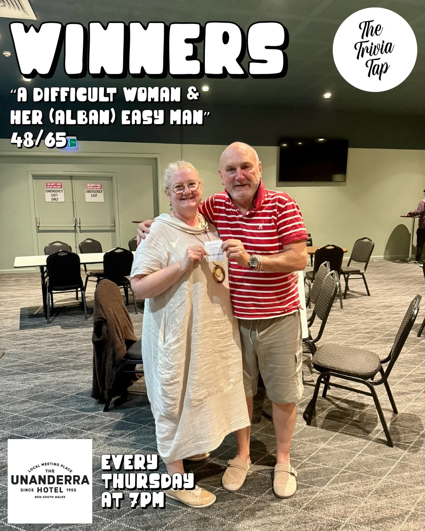 The rain last night did not dampen the spirits of our trivia teams at @theunanderrahotel! 🌦️

The winners got a $100 voucher! 🤩

Plus, the Cash Jackpot question was answered incorrectly so there&rsquo;s $200 up for grabs next week! 💰

Jayna is bac