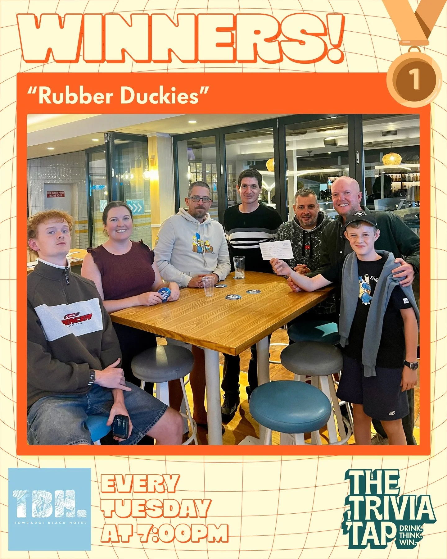 It was a triumphant Tuesday for many last night at @towradgibeachhotel as our trivia winners celebrated winning a $100 voucher&hellip; 🥇

&hellip;AND Joel celebrated catching a Fish 🎣

Join us again next Tuesday from 7 for another night of trivia f