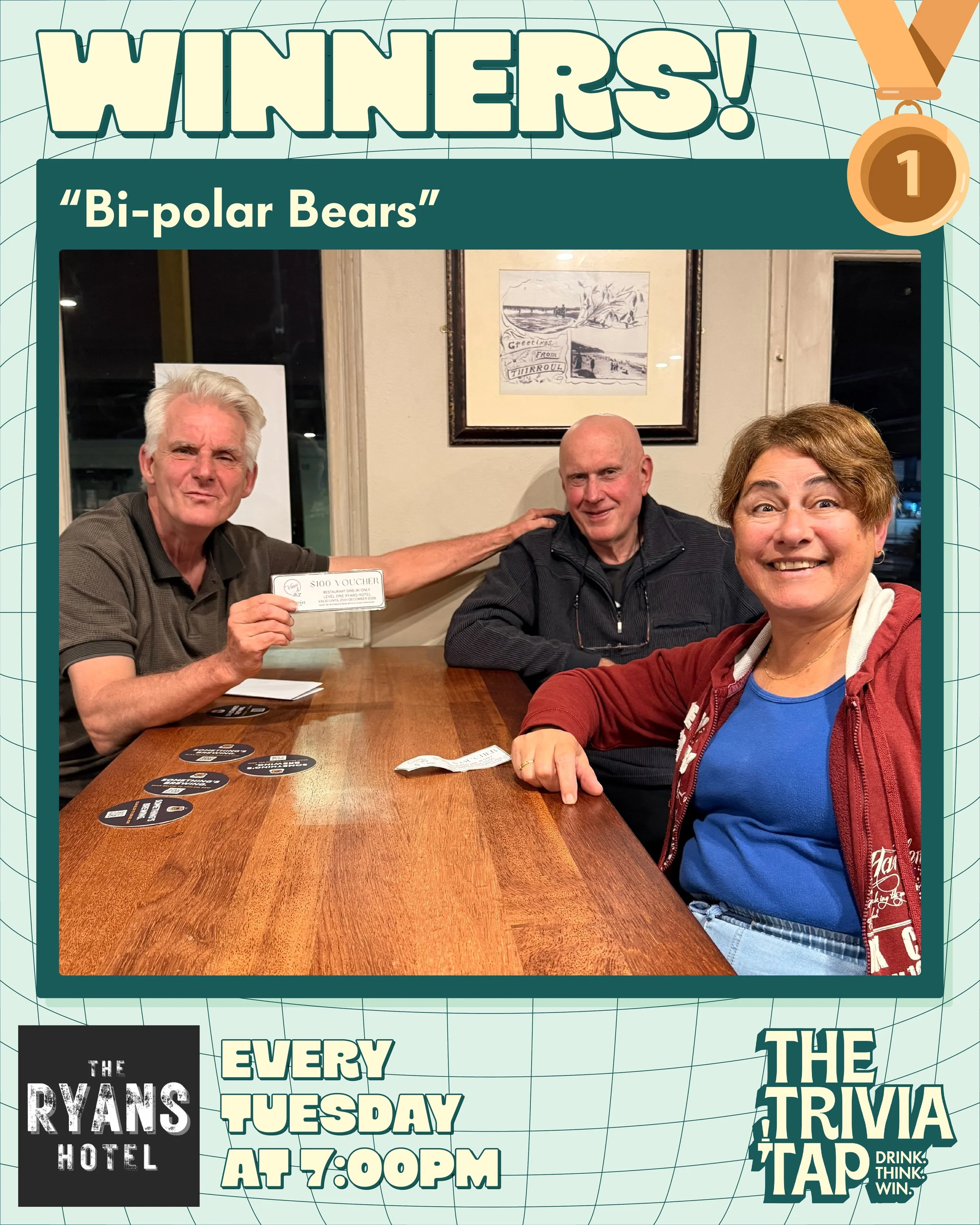 7 teams braved the wet weather in Thirroul last night to compete for prizes at @ryanshotelthirroul ☔️

Thanks all for quizzing with us! 🧠

Jodie&rsquo;s back for another night of trivia next Tuesday at 7. See you then! 👀