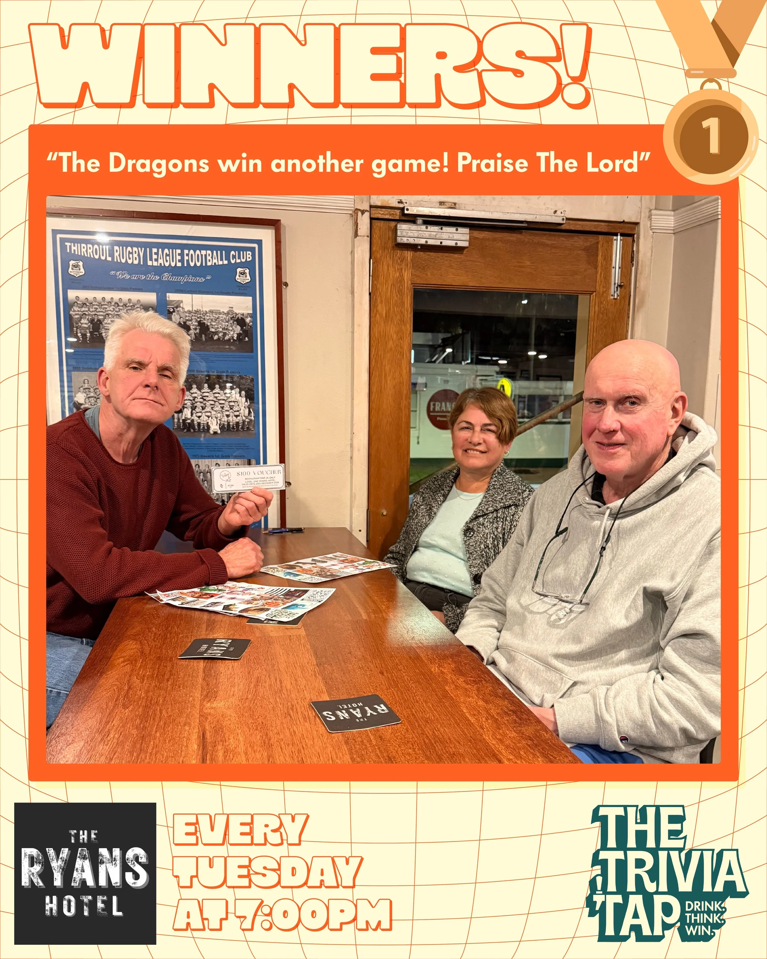 Another great night at @ryanshotelthirroul! 📝

26 players joined us last night, with the winners putting on a dominant performance. Their score of 66/70 was enough to win by a massive 11 points, taking home the $100 voucher. 💸

Think you can do bet