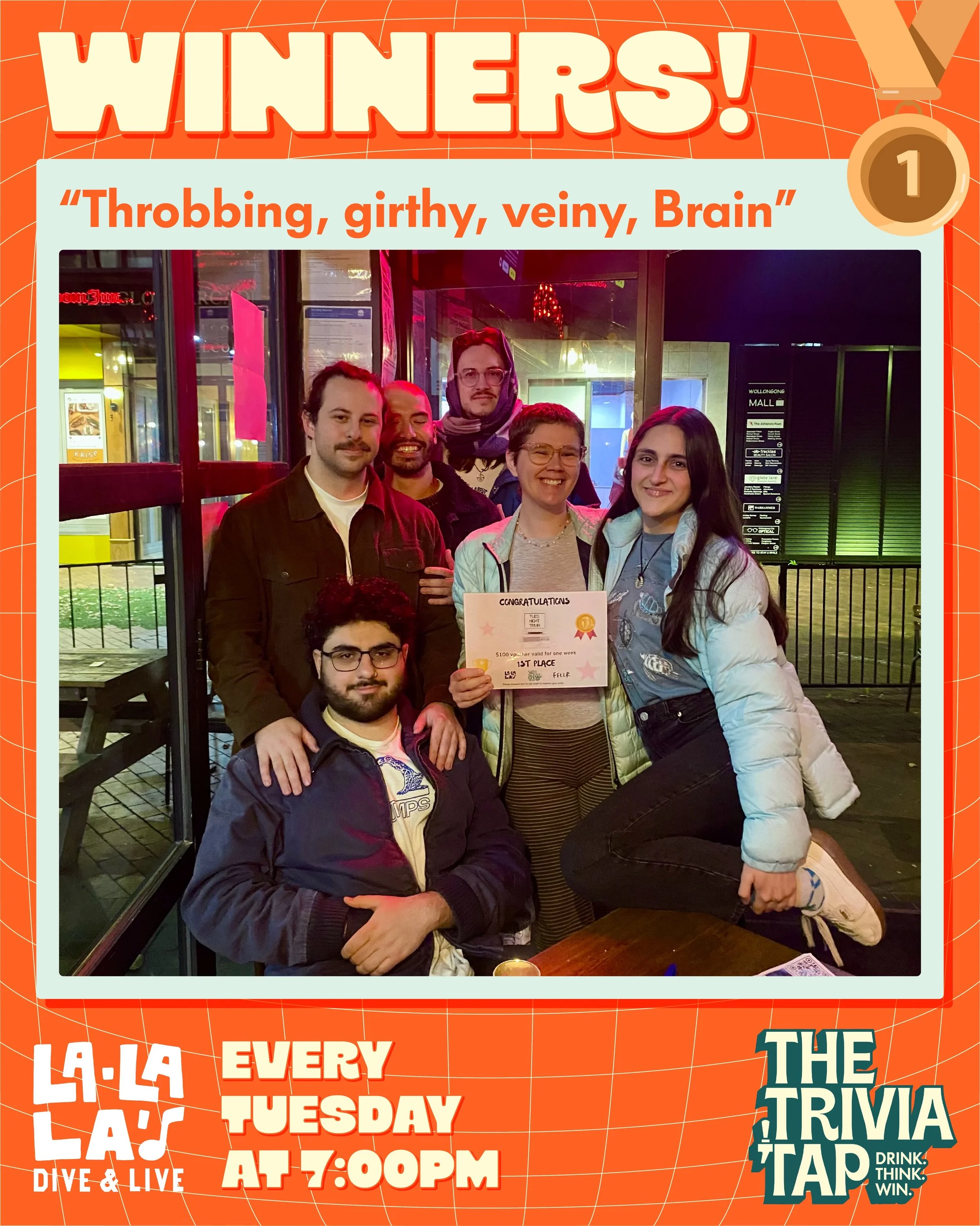 Another chaotic Tuesday Trivia night at @lalalaswollongong💥

26 teams packed the venue from top to bottom, bringing the competition and even more outrageously funny team names!

After the two tied teams somehow submitted the EXACT SAME tiebreaker an