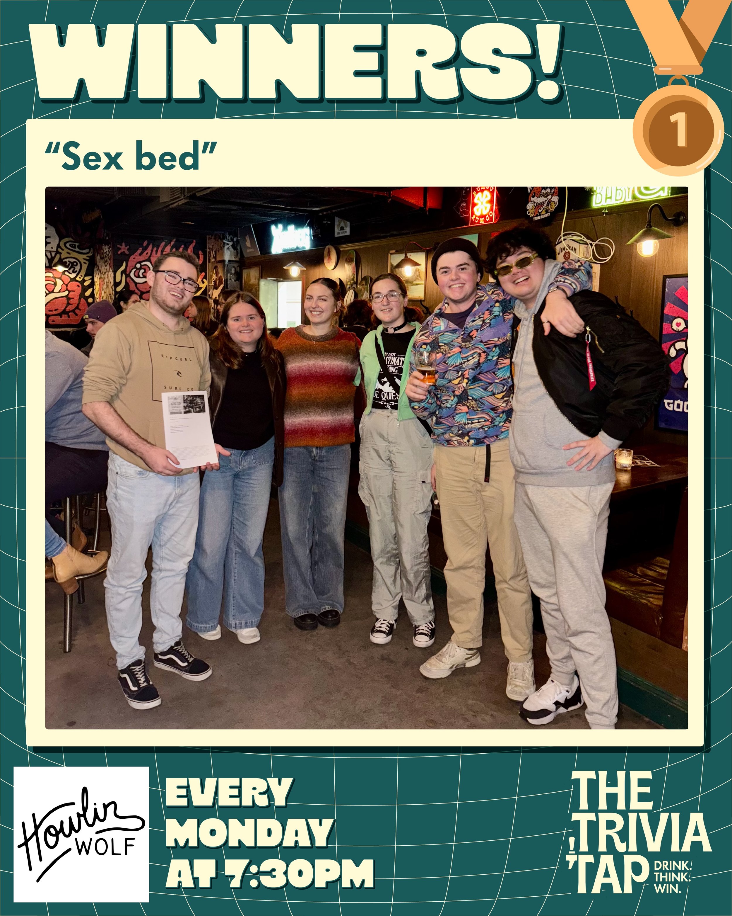 What a fun quiz it was last night at @howlinwolfbar 🥃

12 teams joined us for a night of drinking and thinking, with the ominously named &ldquo;Sex Bed&rdquo; claiming victory and a $70 voucher with a score of 52/60 🛏️

Think you can do better? Joi