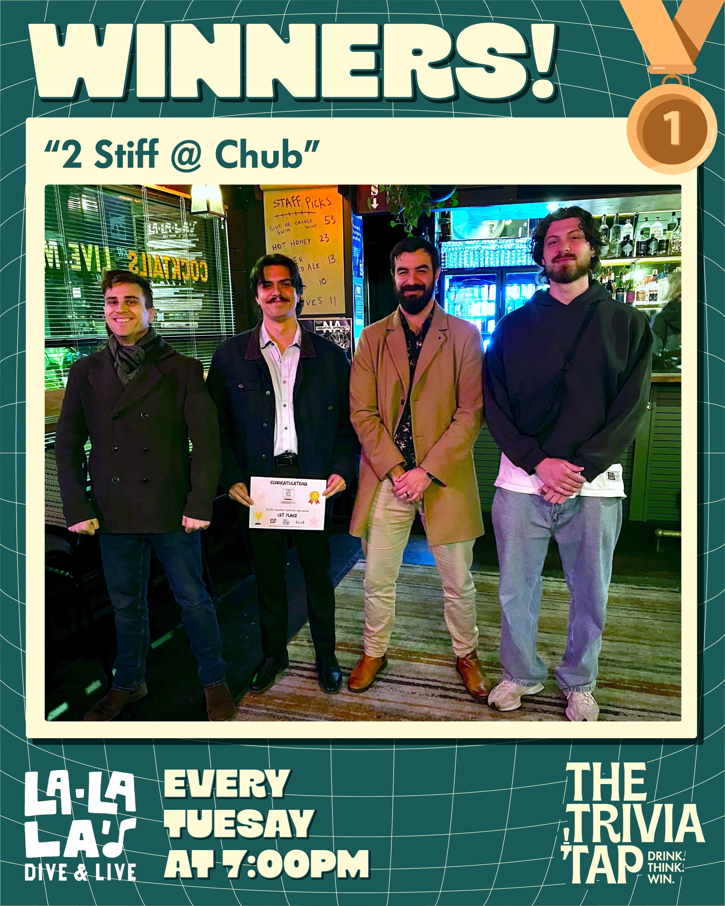 Tuesday trivia nights are always a vibe at @lalalaswollongong! 🍻🧠🔥

101 players packed the place, with &ldquo;2 Stiff @ Chub&rdquo; holding on to claim the $100 voucher by just a single point. You couldn&rsquo;t ask for a closer finish!

🚨 Heads 