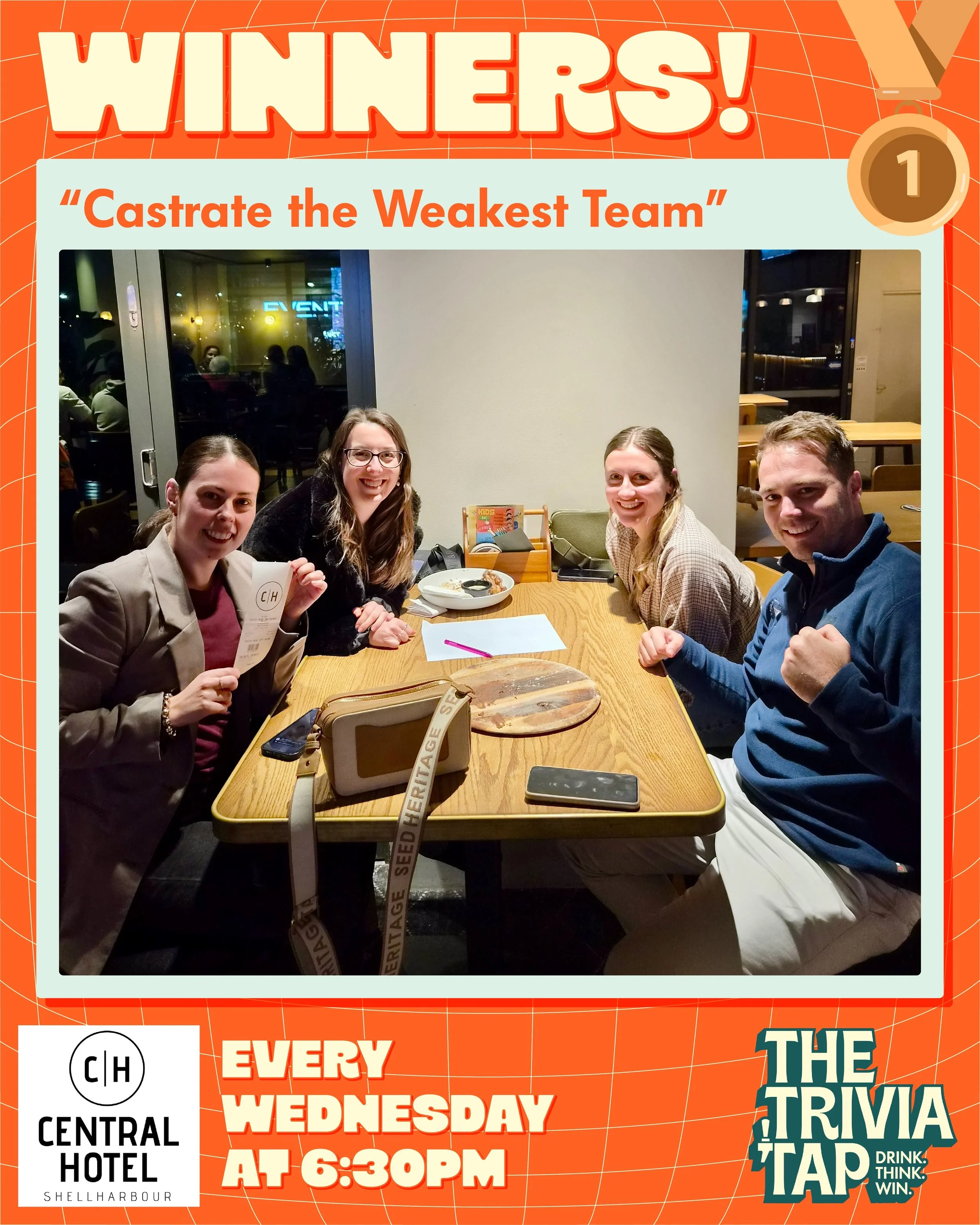 Wednesday trivia nights are building nicely at @centralhotelshellharbour 🍻🧠📈

26 players joined us with &ldquo;Castrate the Weakest Team&rdquo; taking home the $70 voucher after finishing on top. &ldquo;The Quizard of Oz&rdquo; weren&rsquo;t far b