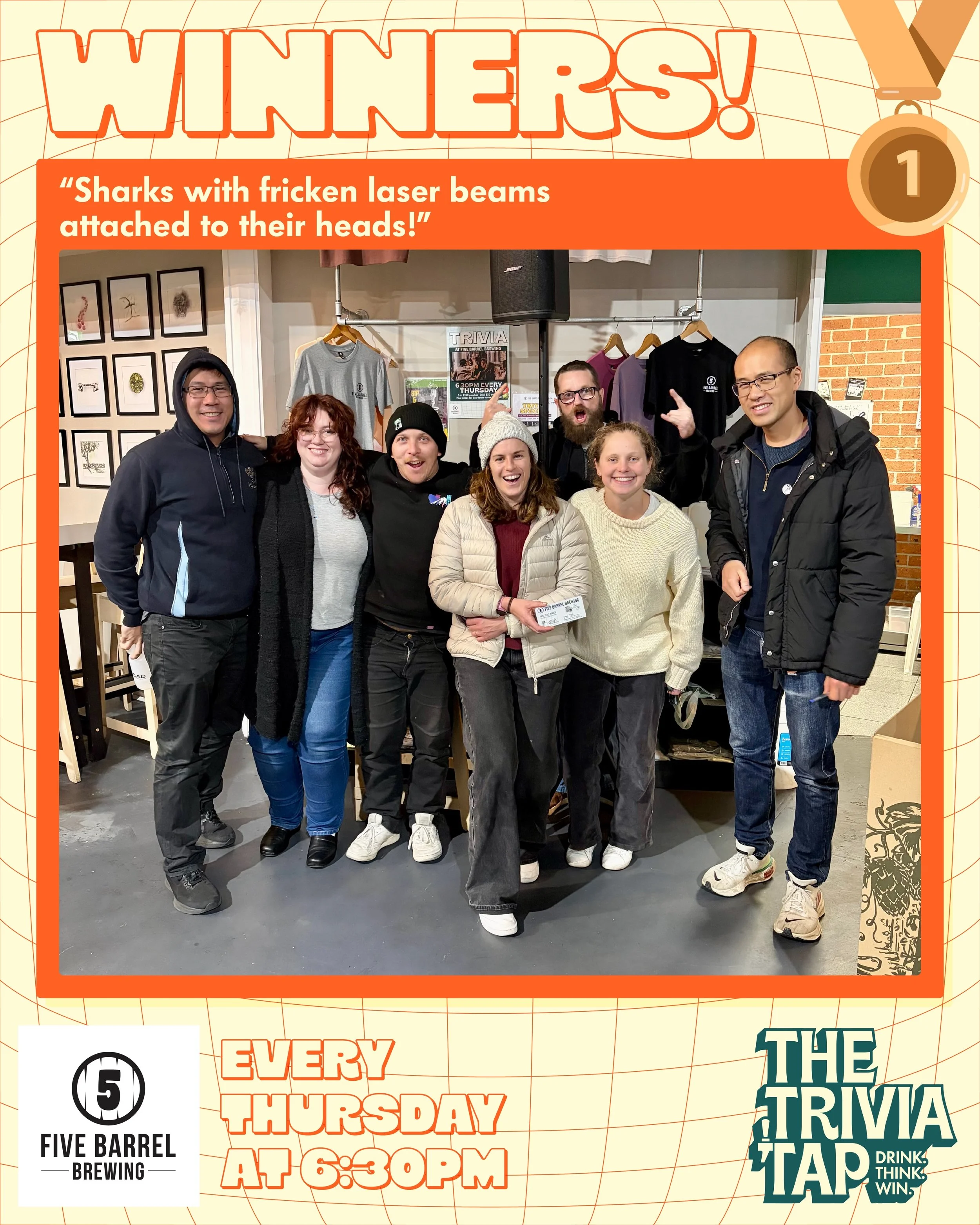 63 players with just 10 points separating first from last... there were plenty of thirsty thinkers at @fivebarrelbrewing last night! 🍻🧠🍻

A $100 venue voucher went to our winners, $50 to second place, and thanks to a tie for last, the brewery had 