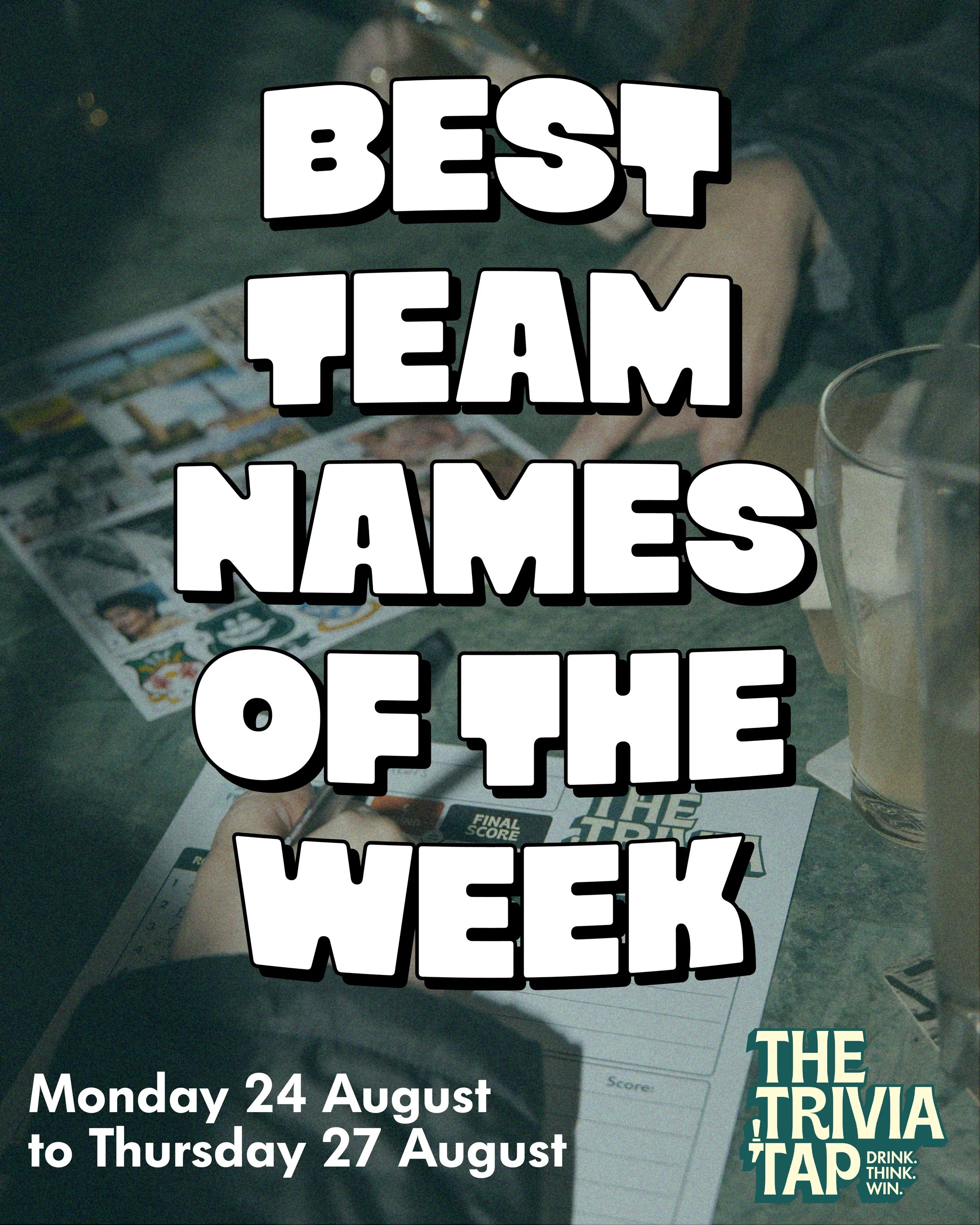 Over 600 thirsty thinkers around the Illawarra quizzed with us this week. Did your team make the list of best names? 👀