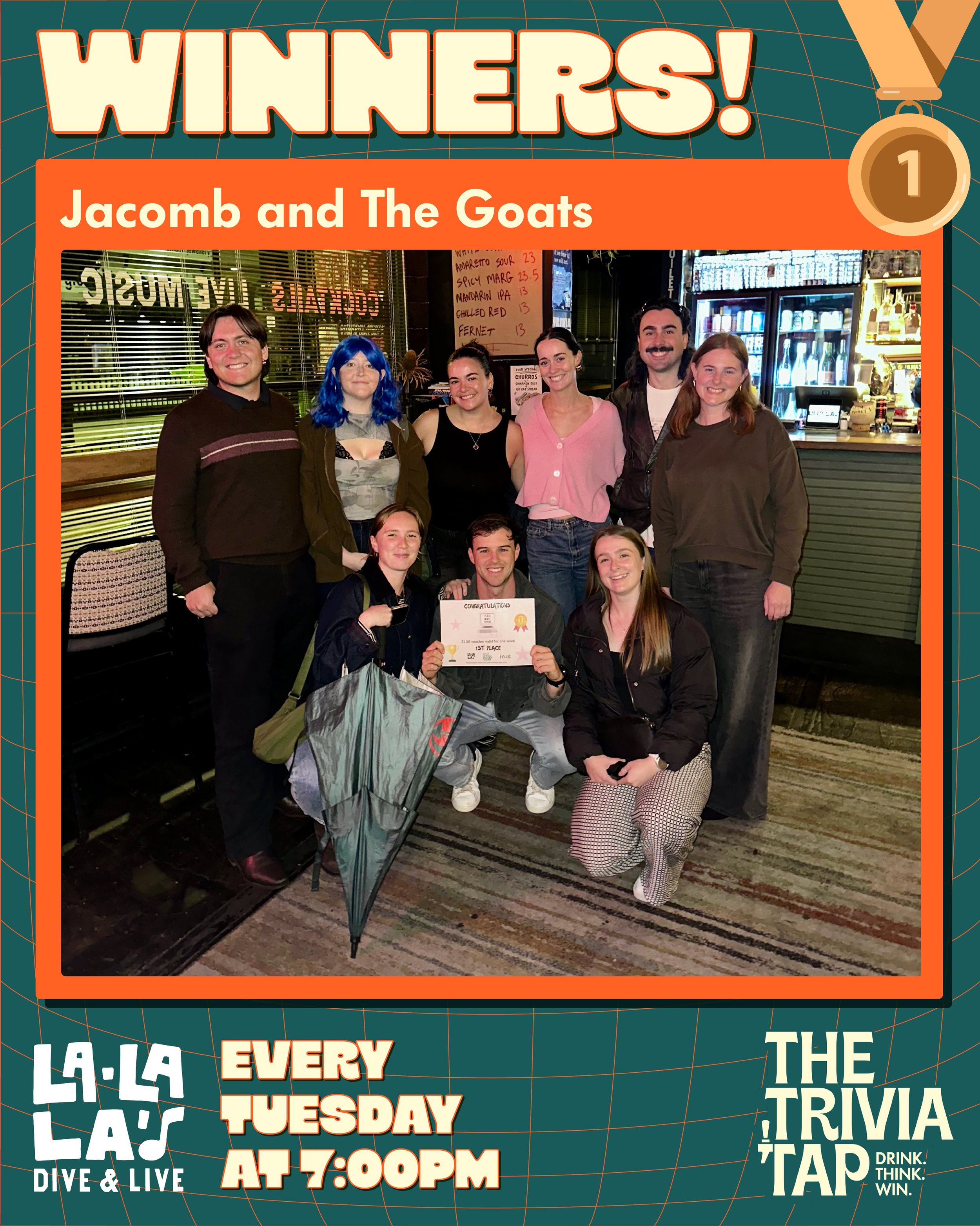 A wet night in Wollongong, some filthy team names and our first DISQUALIFICATION in a while. What a Tuesday night! 🌧️🚨❌

81 players braved the rain to join us at @lalalaswollongong, with Jacomb and The Goats taking the win on 54 points, just one ah