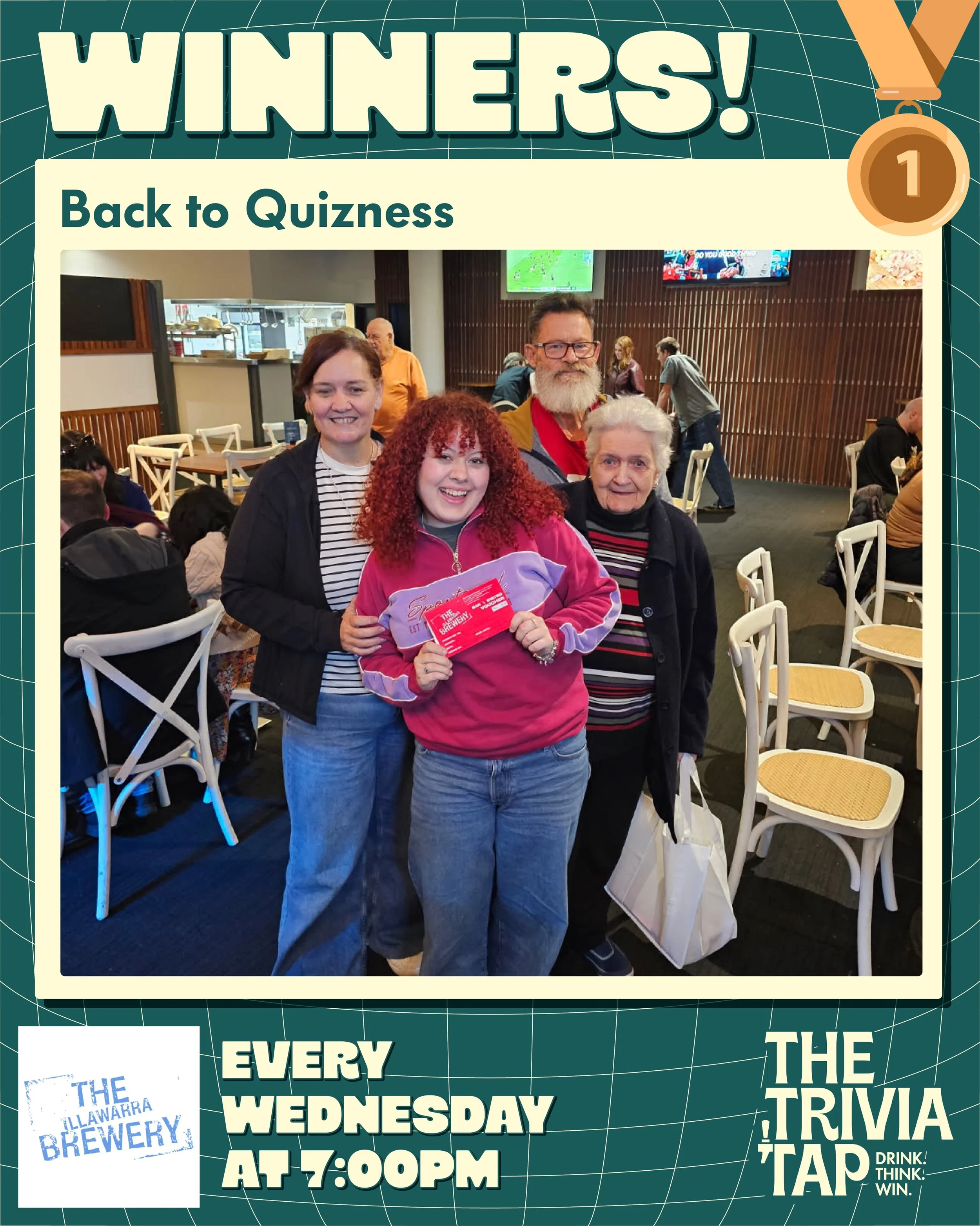 Two weeks in and The Illawarra Brewery is already proving that Wollongong has absolutely no shortage of questionable team names! 🍻

A whopping 70 players across 21 teams joined Jake last night, with Back to Quizness taking the win on 49 points! Wher