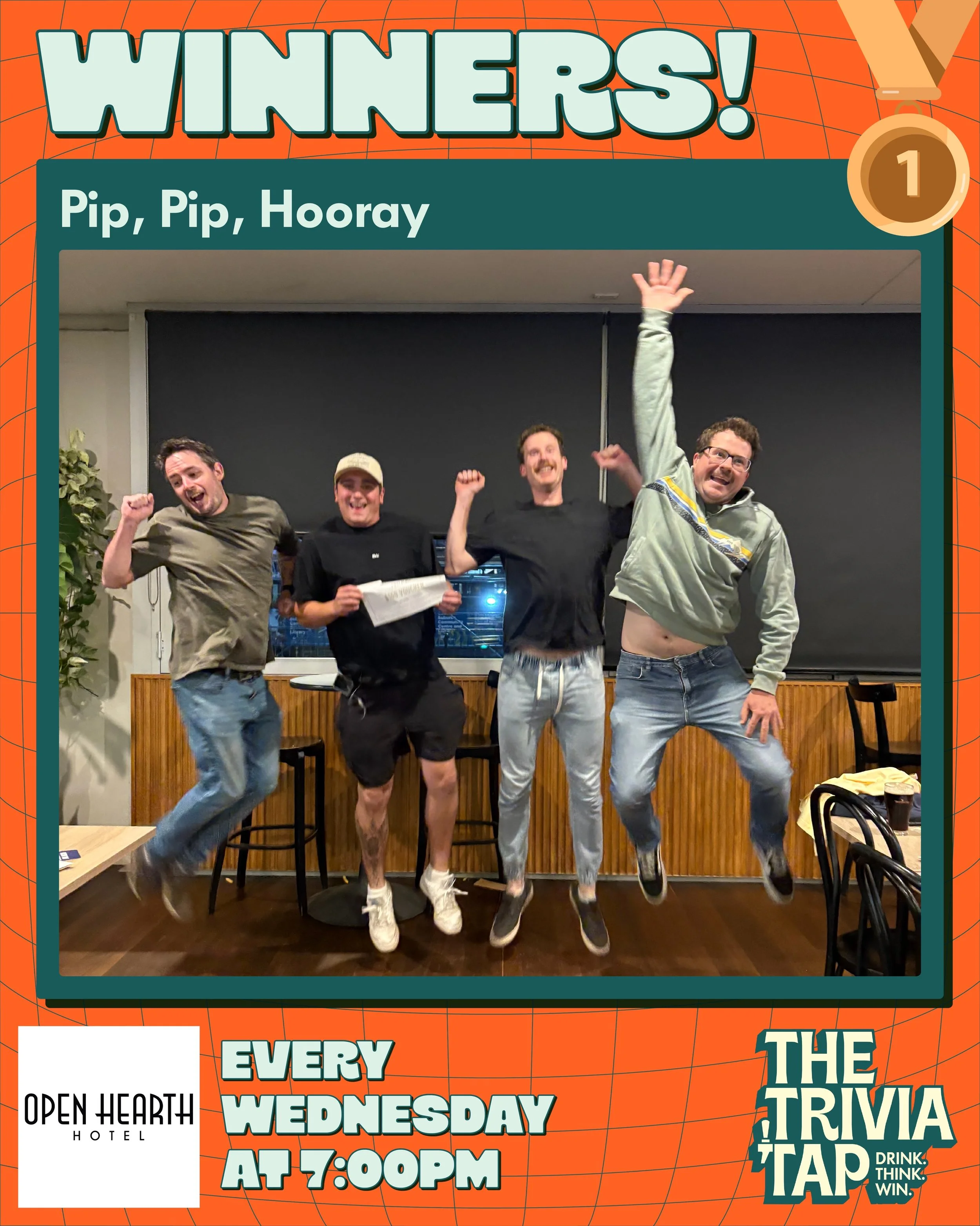 Sometimes the best trivia strategy is to have absolutely no idea and hope for the best. 😂

24 players battled it out at @theopenhearthhotel last night, with Pip, Pip, Hooray taking the win on 46 points! But with THREE teams tied for second on 41, th