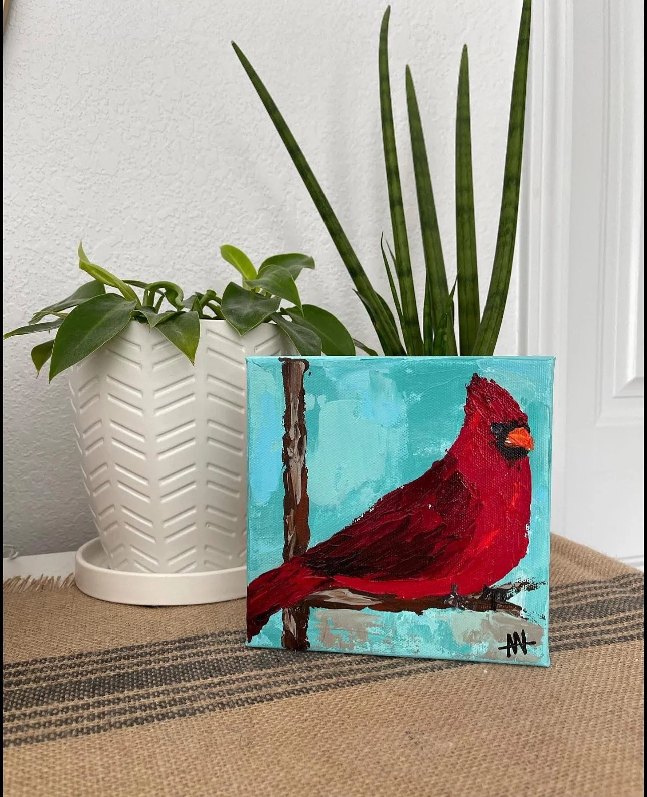 Custom painting of cardinal, Georgia, commissioned artwork by Amanda Ray Newman
