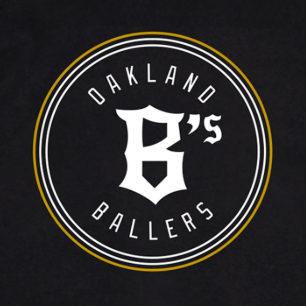 Logo with the text 'Oakland Ballers' and a stylized 'B' with '75' inside it.