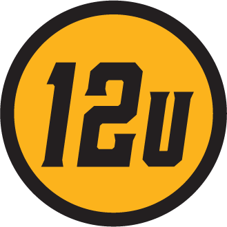 Yellow circular logo with black border and the text "12u" in black.