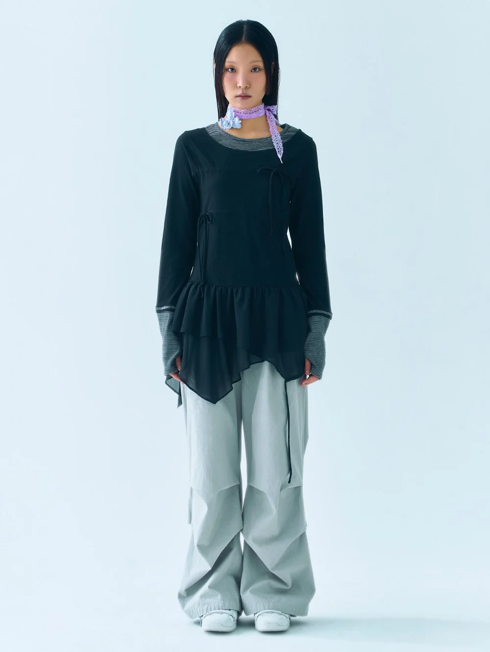 LAYERED TAIL RIBBON TOP [BLACK]