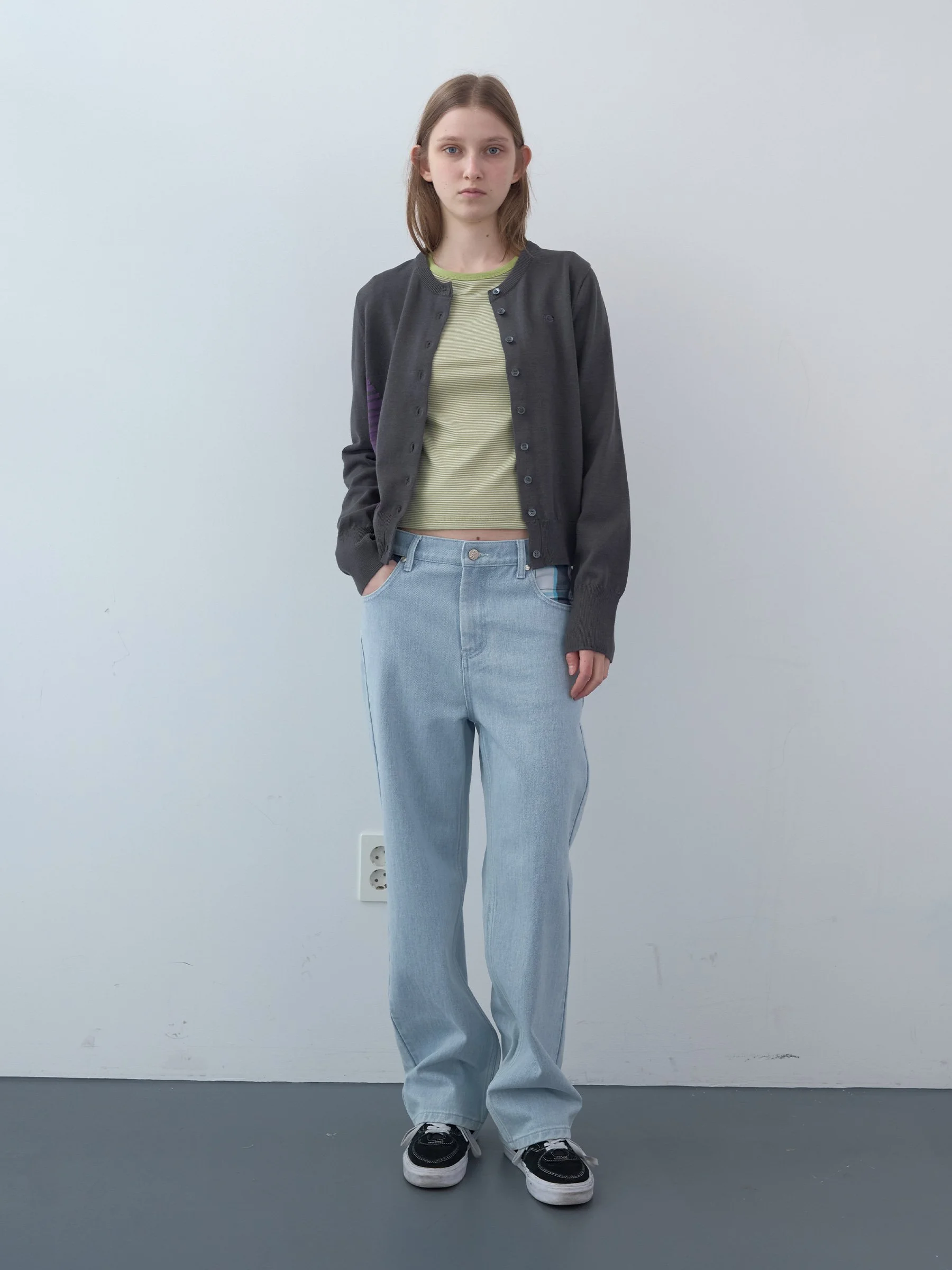 Patchwork Straight Denim Pants (Light Blue)