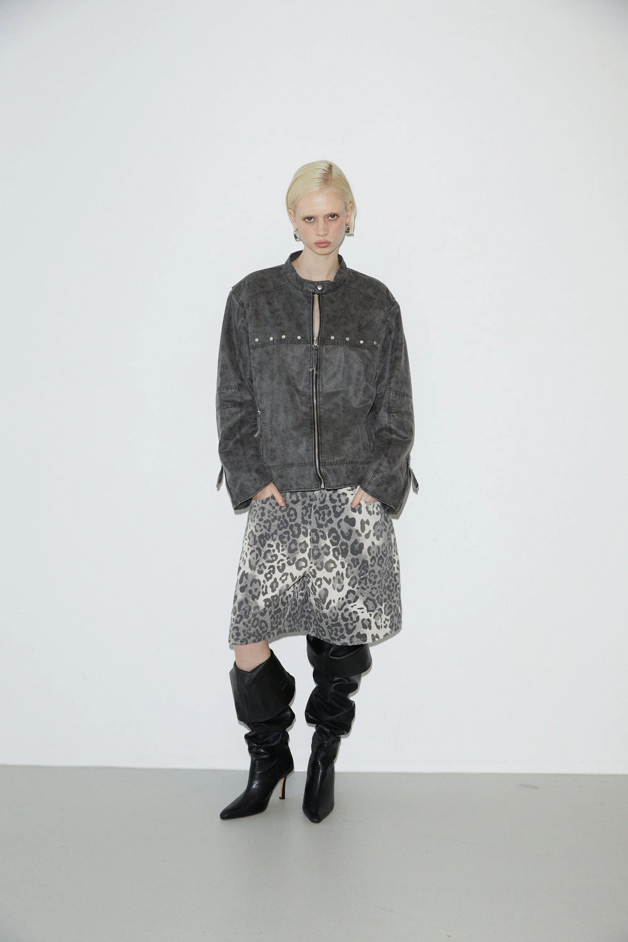 Washing Leather Jacket (GRAY)