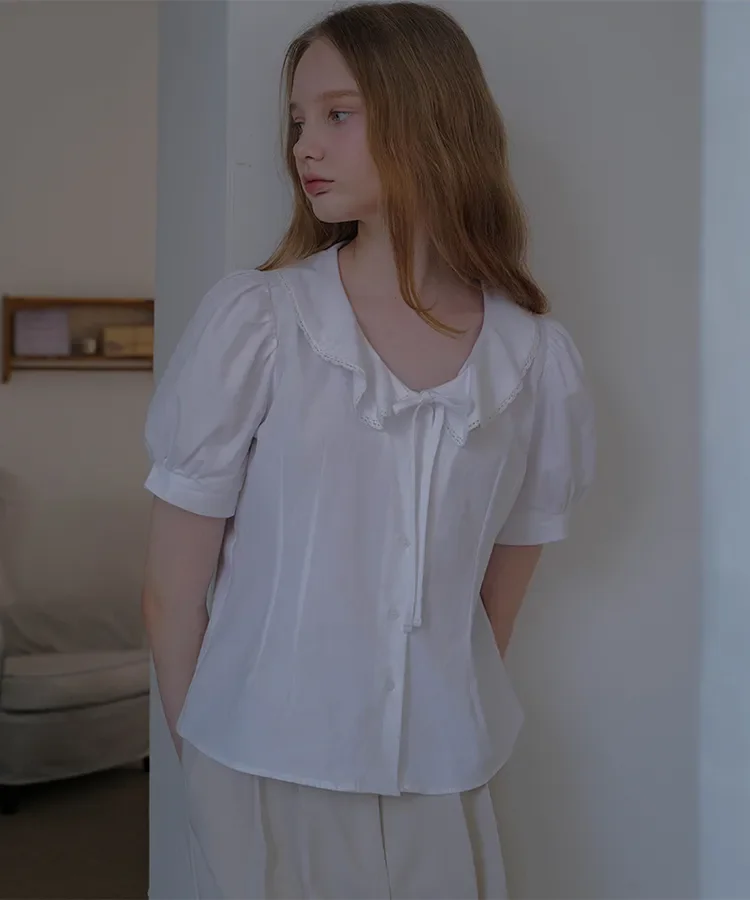 Ruffle Collar Blouse [White]