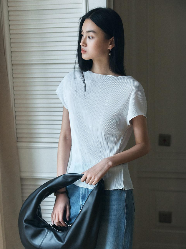 SITP5272 Short Sleeve Button Pleated Top