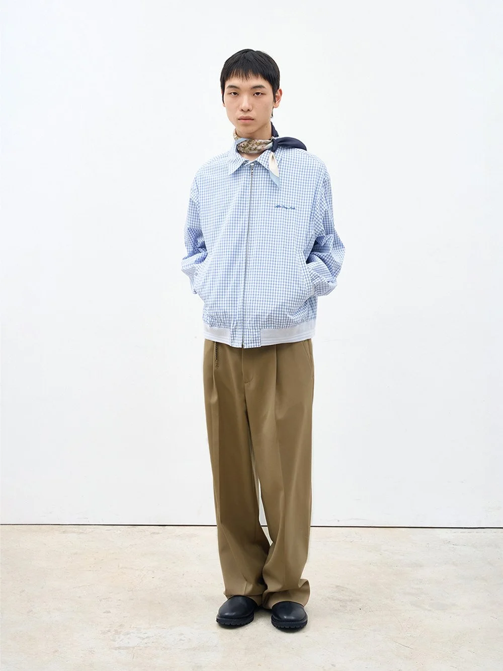 Plain Check Swing Top Blouson Sky Blue