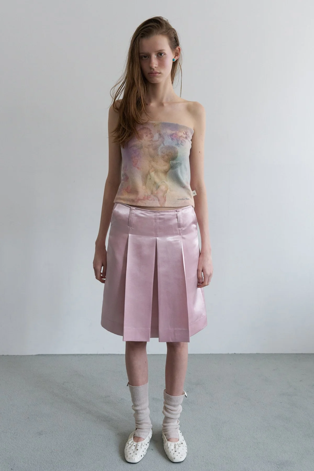 LOW-RISE PLEATED SATIN SKIRT_BABY PINK