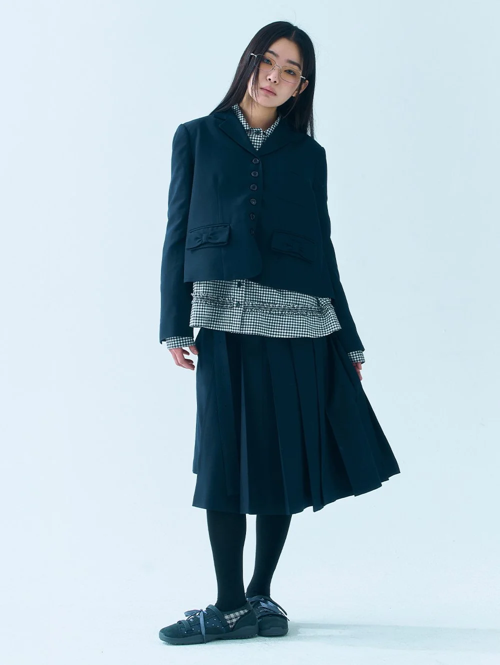 RIBBON PLEATED JACKET [NAVY]