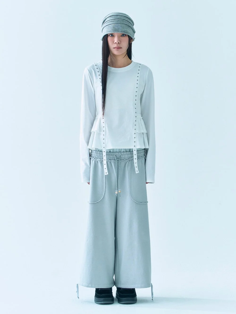 RUFFLE BELTED LONG SLEEVES [WHITE]