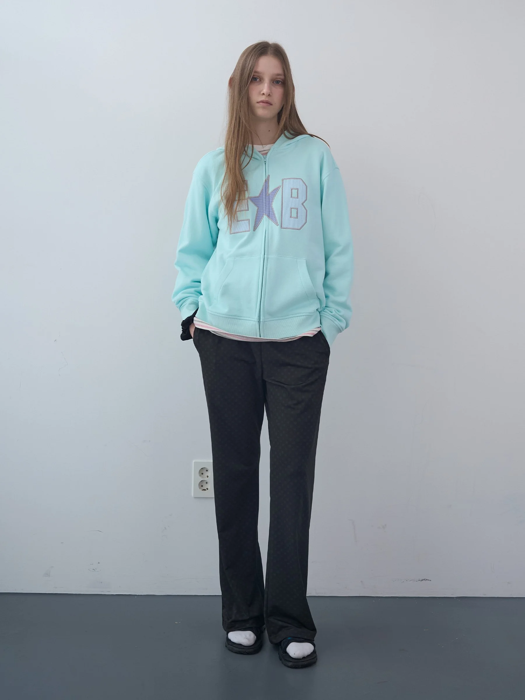 Waffle Patch Zip-Up Hoodie (Sky)