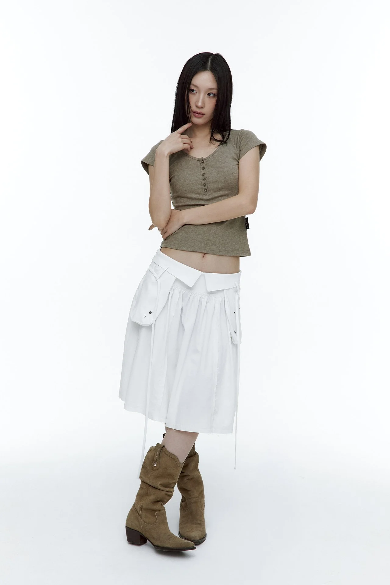  Out Pocket Pleated Skirt White