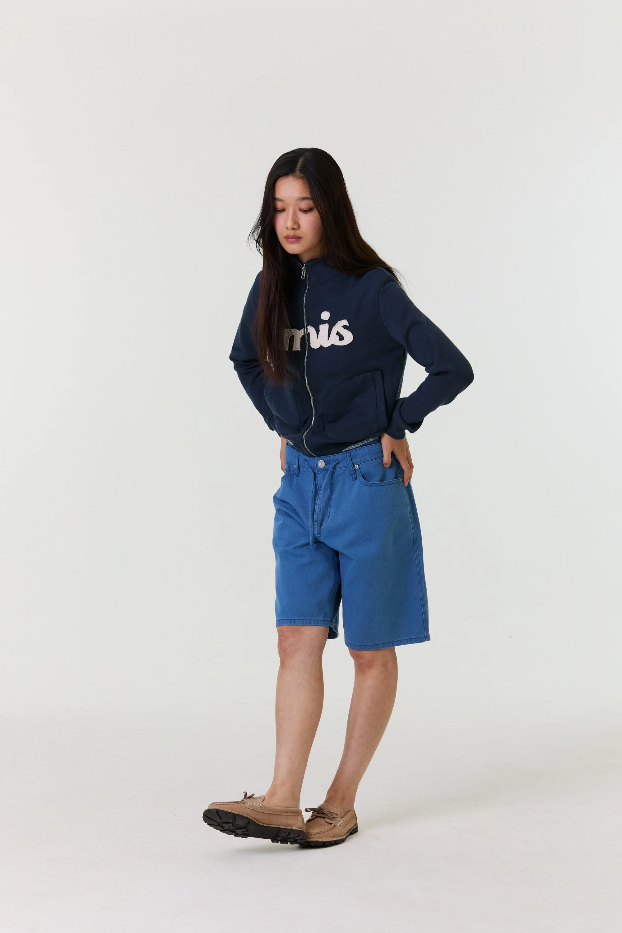 (W) LETTERING LOGO SWEAT ZIP-UP-NAVY