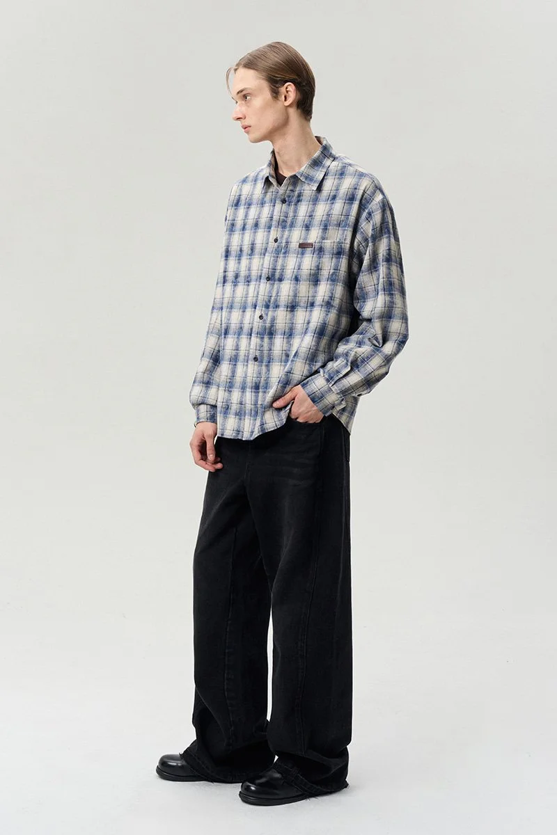 CHECKED COTTON SHIRT WASHED BLUE