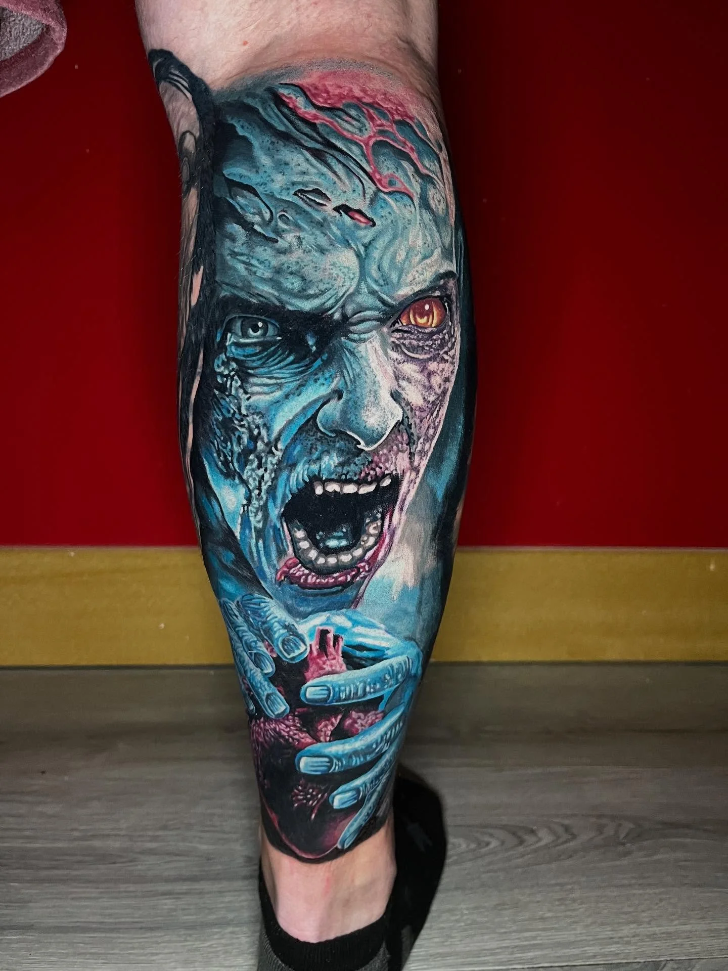 Zombie 🧟 cover up. 9 hours to complete. Done by @mikehamill17 Swipe right to see the before photo. #coveruptattoo #coverup #realism #zombie #tattoo #tattoos #rockwall #rockwalltattooshops #rockwalltattoo #forney #forneytattoo #dallastattoo #dallasta