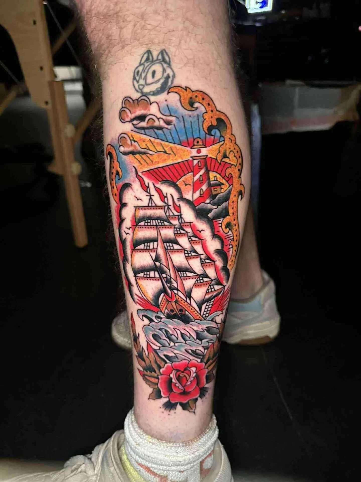 Traditional clipper ship done by @50kal.bodyart #traditionaltattoos #forney #rockwall #forneytattoo #rockwalltattoo #dallastattooartist #dallastattoo #clippership #sailorjerry #traddytats #girlswithtattoos #art #artwork #colortattoo #blastedtattoocar