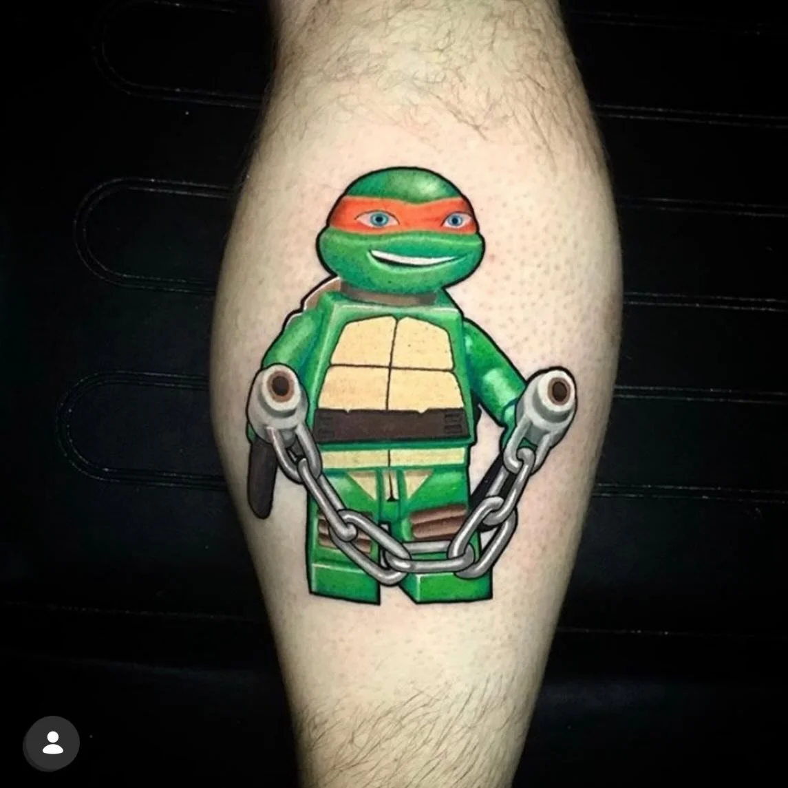 Ninja turtle Lego done by @mikehamill17 #fyp #fypage #tattoo #artist #texas @blastedtattoocare @industryinksusa