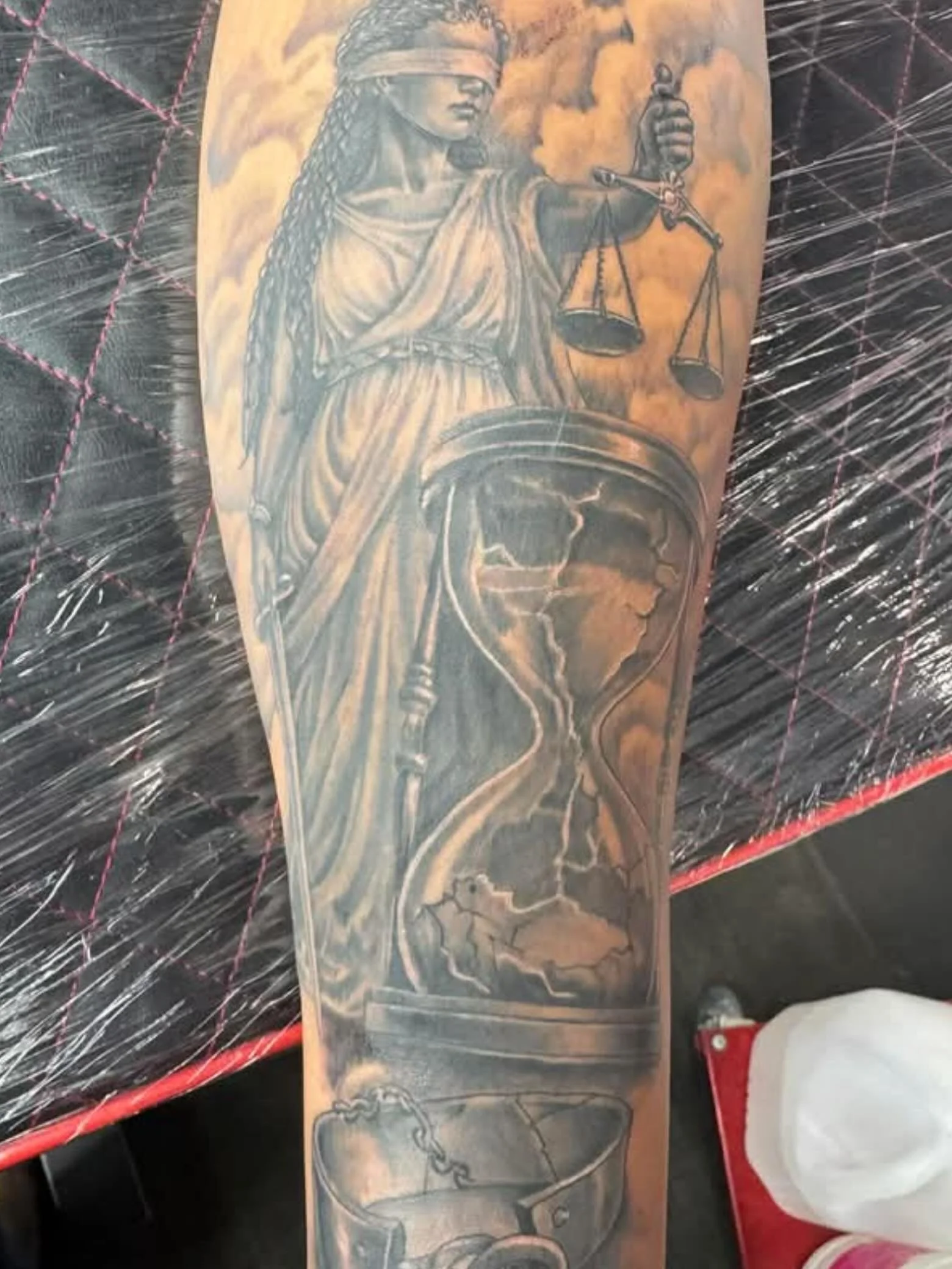 @tattoosbybobcat with the lady justice. #fyp #fypage #tattoo #art #blackandgrey