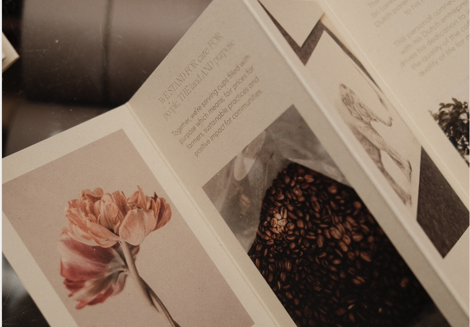 Printed booklet of a coffee brand at the Amsterdam Coffee Festival, Lanka Coffee, Floortje Louise flower