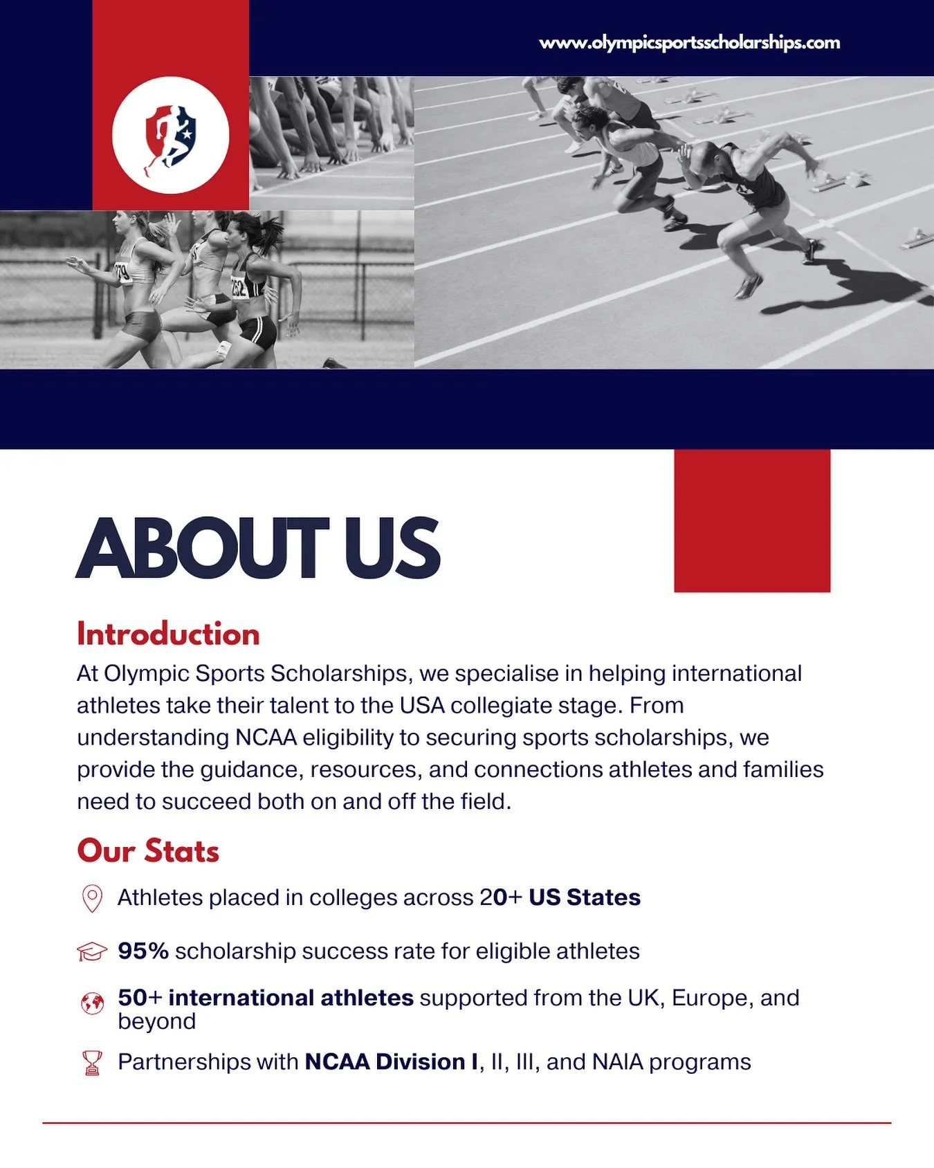 🌍 Helping international athletes chase their US college dreams!

At Olympic Sports Scholarships, we guide athletes and families through every step of the US recruitment process, from eligibility and applications to securing the right scholarship and