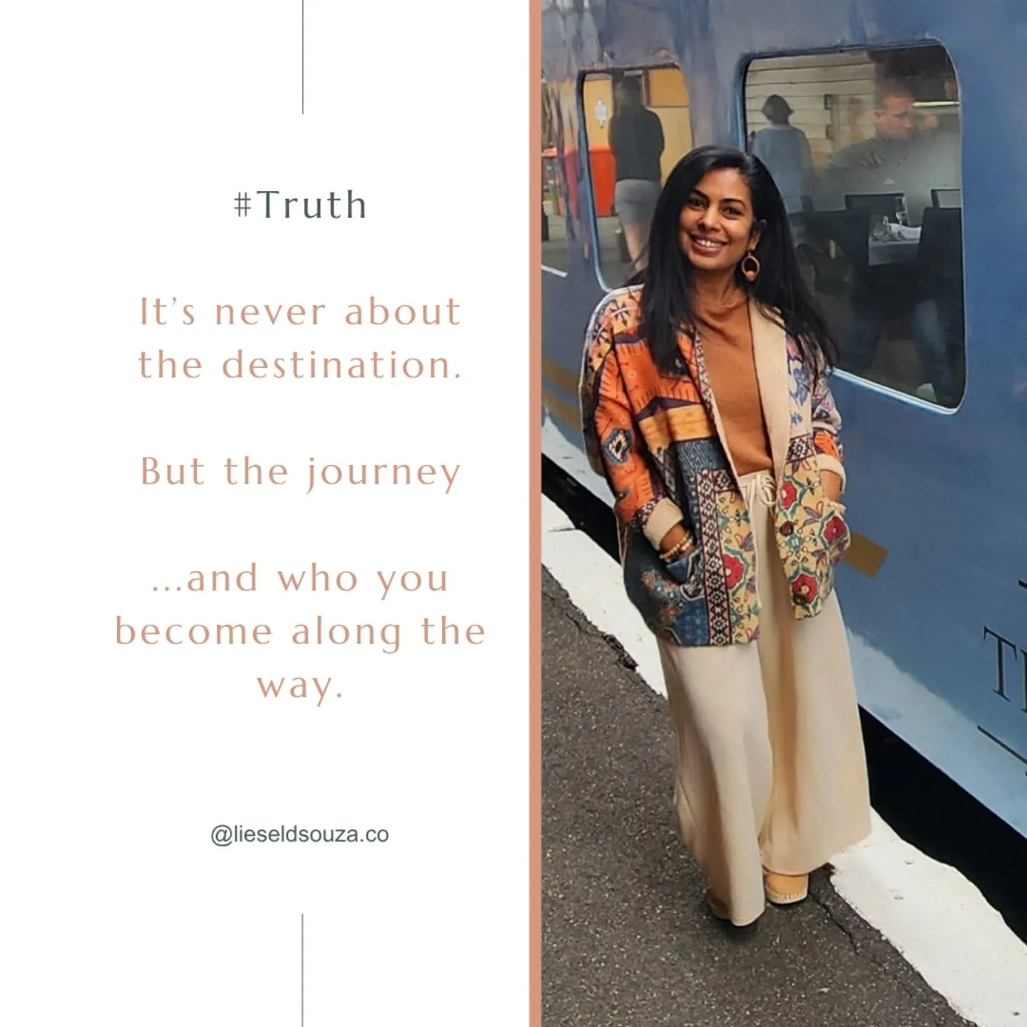 #Truth The beauty behind the #becoming

We can get caught up in the chase
of what&rsquo;s next, the end goal, the arrival.

And forget the beauty in the becoming.

The joy.

The fear.

The bravery.

The resets.

The regrets.

The insights.

The setba