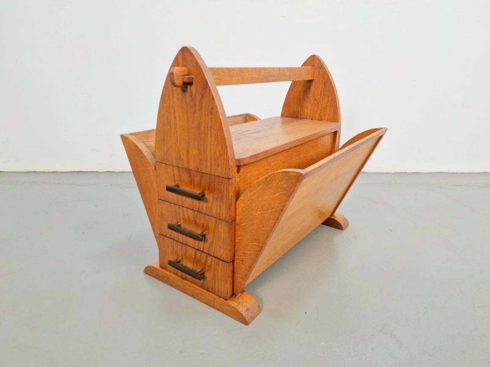 Art Deco Magazine Holder with Three Drawers, 1930s