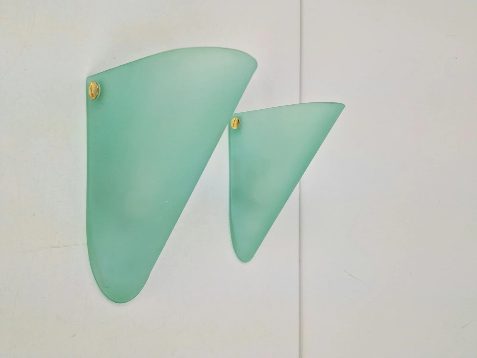 Pair of Minimalist Green Frosted Glass Triangular Conical Wall Sconce Lamp, 1990s