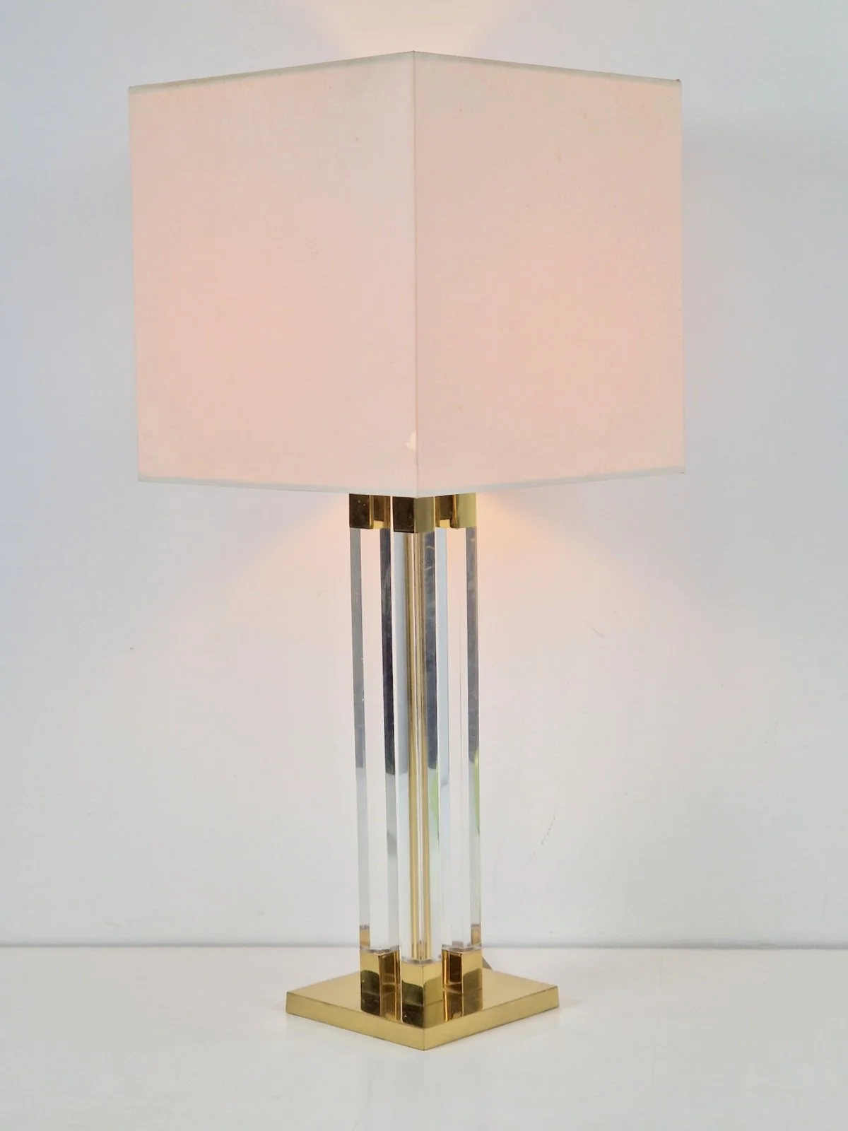 Vintage Acrylic & Brass Table Lamp, Italy, 1970s