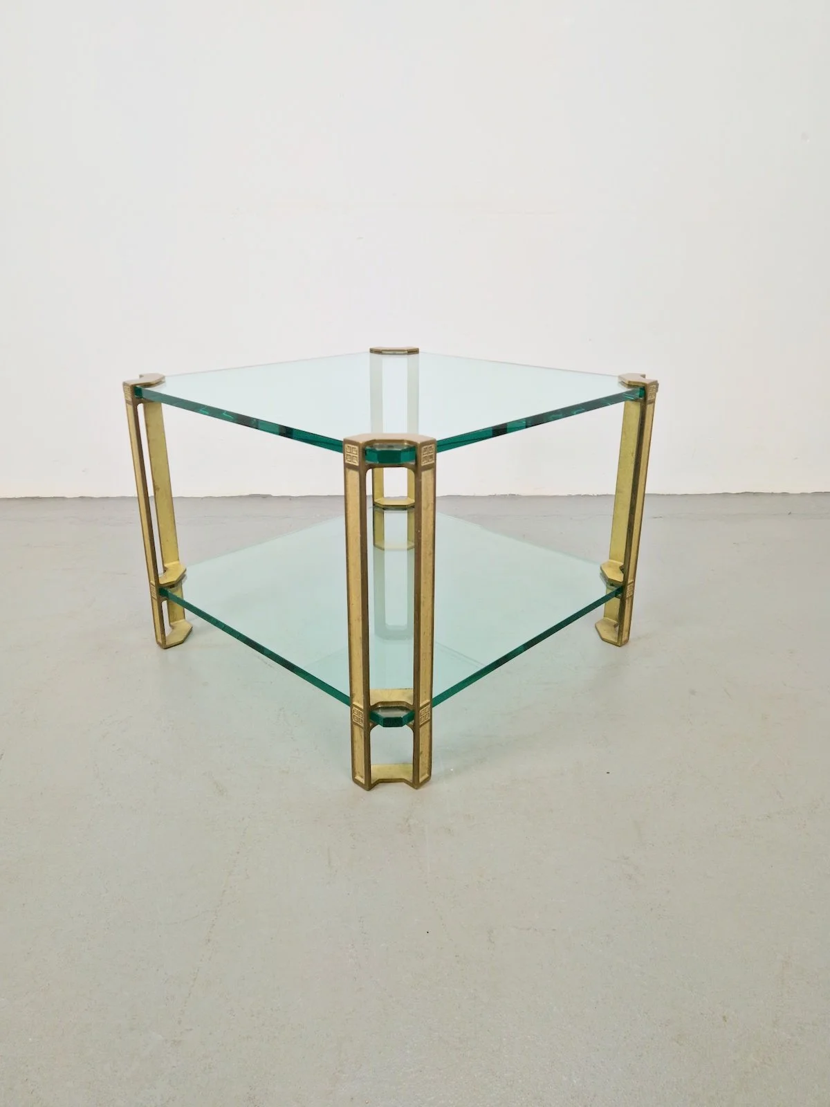 T24 Coffee Table in Brass with Double Glass Tops by Peter Ghyczy, 1970s