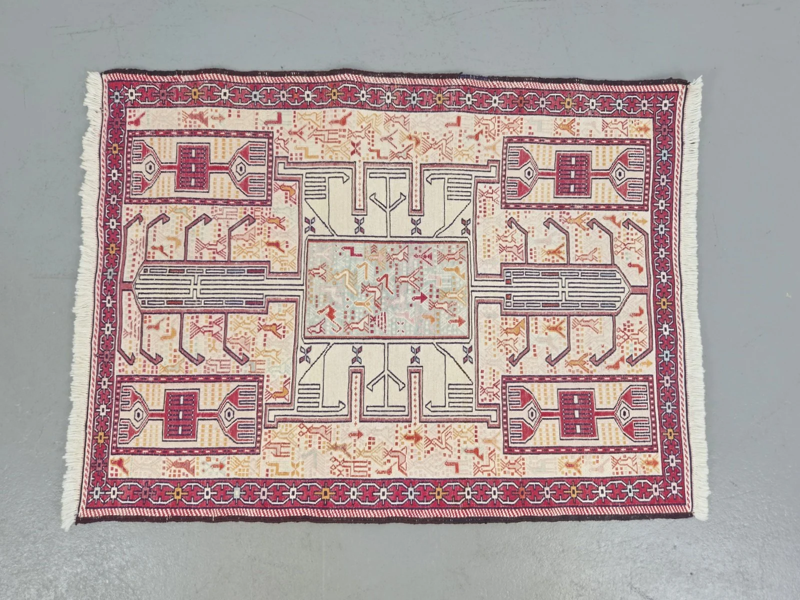 Handmade Kilim Soumak Shahsavan wool, Silk, rug 1960
