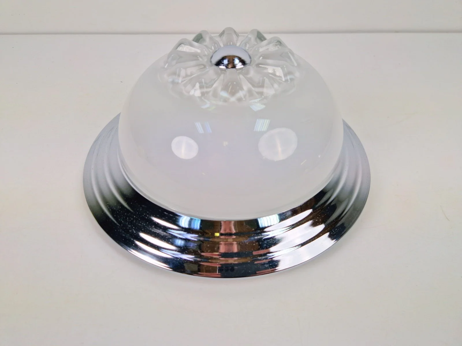 Art deco chrome, art glass, ceiling lamp, 1960