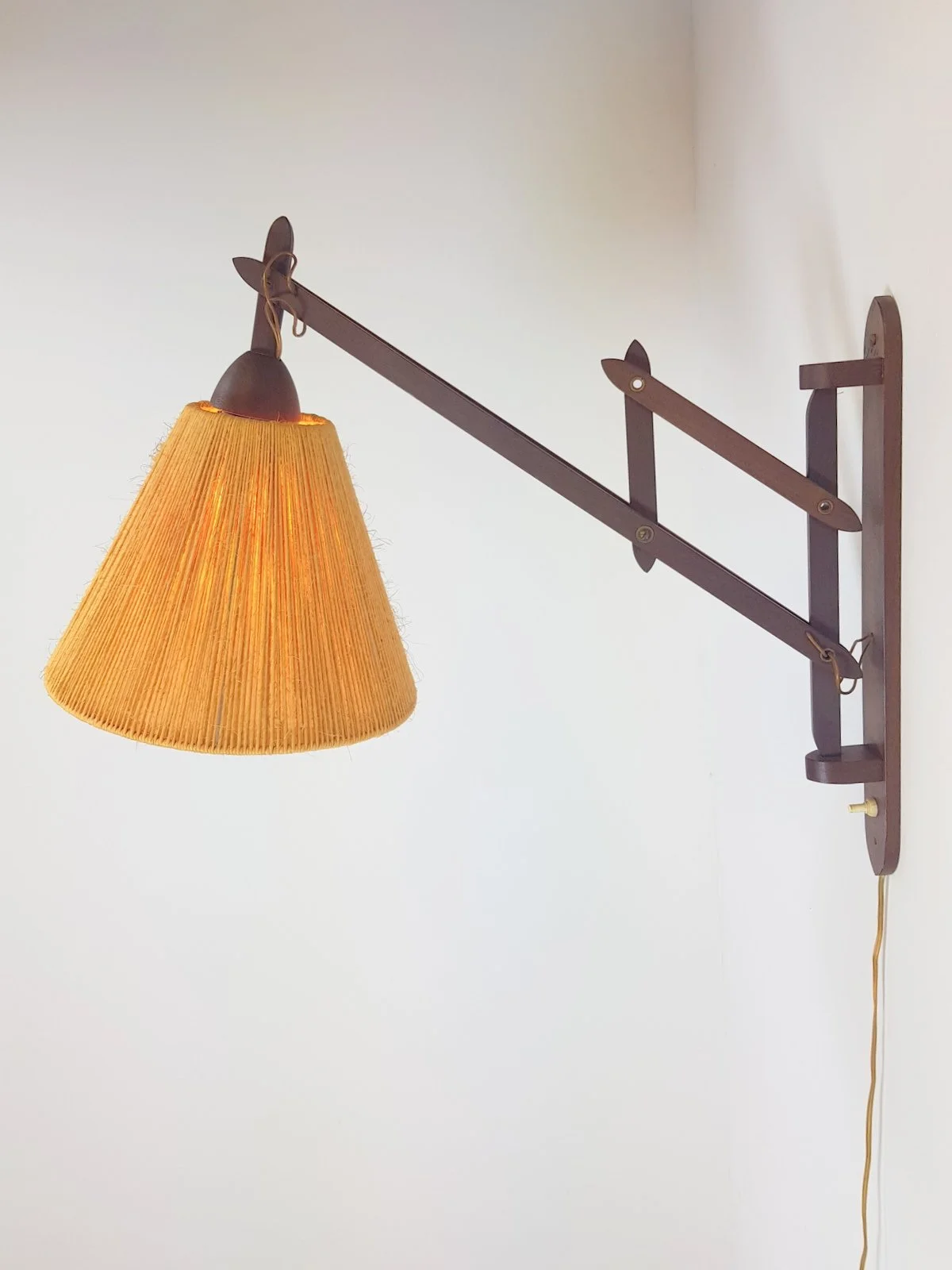Scandinavian Teak and Hemp Scissors Wall Lamp, Denmark 1950s